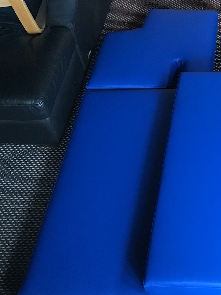 Shaped blue vinyl boat cushions LHS