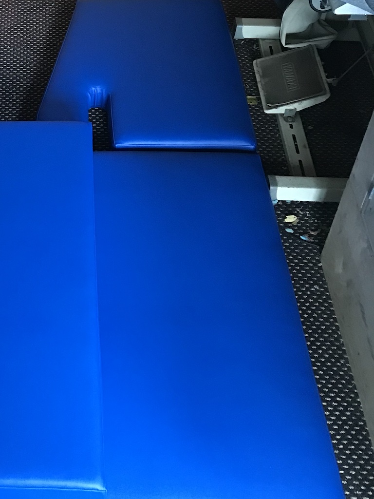Shaped blue vinyl boat cushions RHS